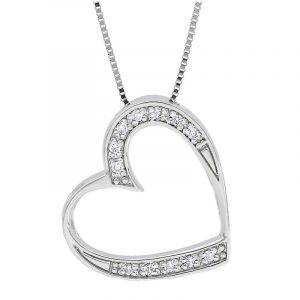 girocollo con ciondolo a cuore in oro bianco 18kt e diamanti da 0.06 ct