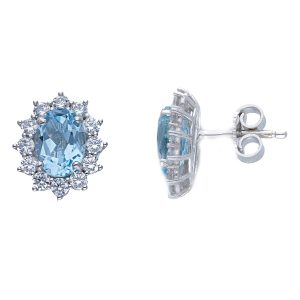 Orecchini Modello Kate in Oro Bianco 18kt con Zircone Azzurro e Zirconi Bianchi