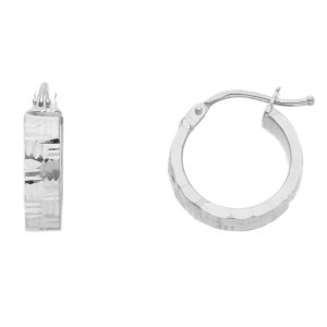Orecchini a Cerchio in Oro bianco 18 kt Diametro 14mm Sezione 4mm Lavorazione Diamantata