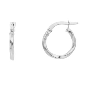 Orecchini a Cerchio in Oro Bianco 18 kt Diametro 10mm Sezione 1,5mm Canna Ritorta