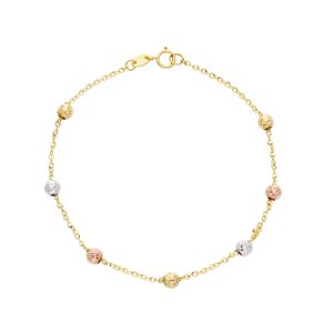 Bracciale con Boule diamantate in Oro Giallo, Oro Bianco e Oro Rosa 18 kt