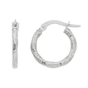 Orecchini a Cerchio in Oro Bianco 18 kt Diametro 10mm Sezione 2mm Canna Ritorta e Superficie Diamantata