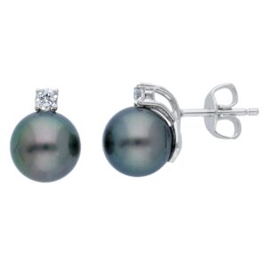 Orecchini con Perla Nera Tahitiana in oro bianco 18 kt con Diamanti