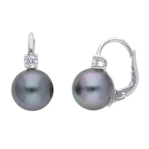 Orecchini a monachella con perla tahiti in oro 18kt e diamanti naturali