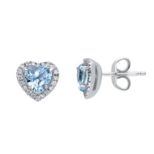 Orecchini in Oro Bianco 18 kt a cuore con Acquamarina ct 1.360 e Diamanti Naturali ct 0.150